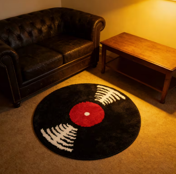 Commercial Kitchen Vinyl Flooring - Retro Vinyl Record Pattern Carpet Circular